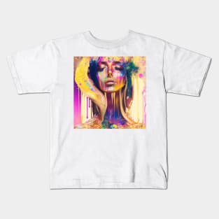 Basking in the Sunshine - Emotionally Fluid Collection - Psychedelic Paint Drip Portraits Kids T-Shirt